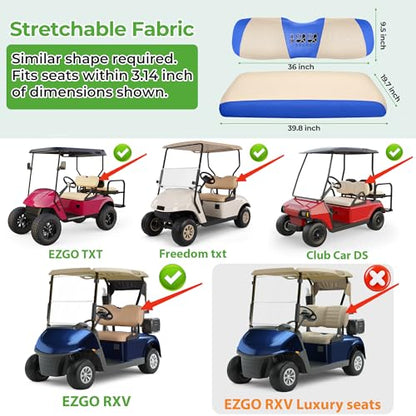 10L0L Golf Cart Seat Covers, Super Comfort Cooler Than Vinyl Seat Cover, Front and Rear Seat Cover for Yamaha EZGO Club Car, No Drilling Breathable Mesh Bench Seat Blanket, Machine Washable - color: Beige + Blue, style: Front Seat - For EZGO TXT & RXV & C