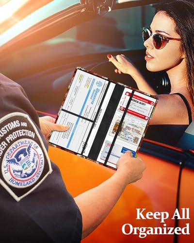 Slohif Car Registration and Insurance Holder - Flower Vehicle Glove Box Organizer Women with Magnetic Shut Leather Automobile License Holders Coasters Auto Accessories Case for Document - color: Boho Flowers