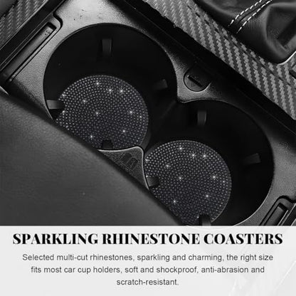 10 PCS Fluffy Steering Wheel Covers Set, 15 Inch Soft Steering Wheel Cover, Handbrake Cover & Gear Shift Cover & Seat Belt Cover & Gear Shift Cover & Diamond Ignition Ring (Black)
