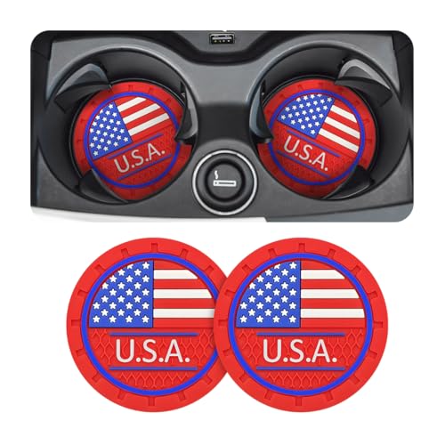 AUCELI 2 Pack Car Cup Holder Coasters, Colored American Flag US Flag Insert Car Cup Coaster, 2.75 Inch Anti Slip Shockproof Embedded Drink Mat, Vehicle Interior Decor Accessories - color: Red/USA, size: 2PCS