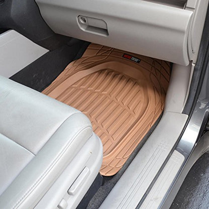 Motor Trend FlexTough Deep Dish Heavy Duty Rubber Floor Mats & Cargo Liner for Trunk All Weather (Beige) - Complete Coverage Set