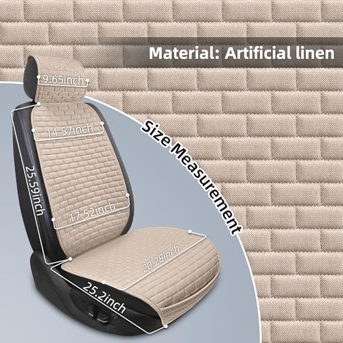 Linen Car Seat Covers Front Seat Covers - 2 PCS Durable & Non-Slip Breathable Cloth Fabric Car Seat Protector, Universal Fit for Most Automotive, Vans, SUVs, Trucks - Gray - color: Beige with Backrests 2 Pcs