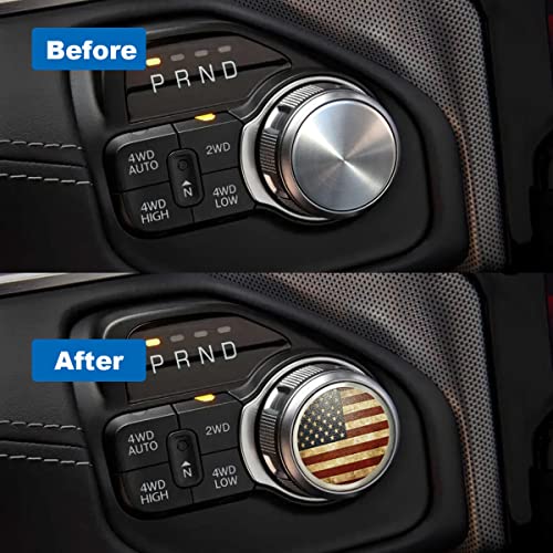 Dial Shifter Metal Trim Plate Decorative Knob Sticker,Gear Shift Switch Knob Cover Compatible for RAM 1500/Rebel 2500,Chrysler 200/300/Pacifica&Voyager (America Flag A)