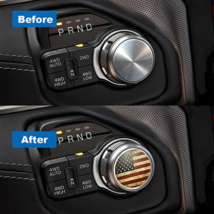Dial Shifter Metal Trim Plate Decorative Knob Sticker,Gear Shift Switch Knob Cover Compatible for RAM 1500/Rebel 2500,Chrysler 200/300/Pacifica&Voyager (America Flag A)