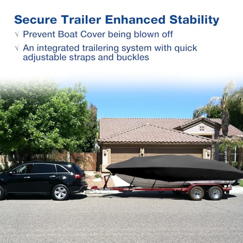 NEVERLAND Trailerable Boat Cover Waterproof Heavy Duty Marine Grade Polyester Canvas Fits V Shape/V-Hull and Tri-Hull Runabouts, Pro-STYL, Bass Boats (Boat Length 17-19ft, Beam Width up to 102",Black) - color: Black, size: C: 17'-19' Long, Beam width up t