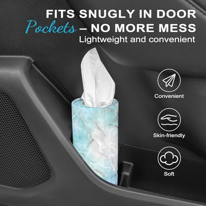 Car Tissue Holder (4 PK) - 50 3-Ply Tissues Cylinder, Fits Car Cup Holders, Portable Travel Tubes Box Container, Marble Design, Round Tissue Container for Car Accessories - style: Marble