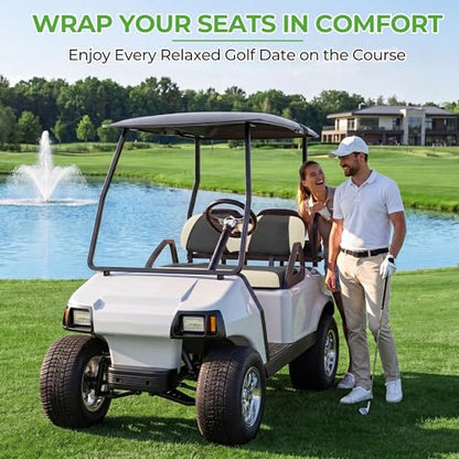 10L0L Golf Cart Seat Covers, Super Comfort Cooler Than Vinyl Seat Cover, Front and Rear Seat Cover for Yamaha EZGO Club Car, No Drilling Breathable Mesh Bench Seat Blanket, Machine Washable - color: Black + Beige, style: Front Seat - For EZGO TXT & RXV &