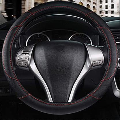 Leather Car Steering Wheel Cover, Non-Slip Car Wheel Cover Protector Breathable Microfiber Leather Universal Fit for Most Cars(Black) - color: Black