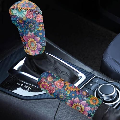 Mandala Floral Auto Gear Shifts Knob Cover Handbrake Cover Set of 2 PCSNon-Slip Comfortable Car Interior Accessiores Universal Fit for Cars SUV - color: Mandala Floral