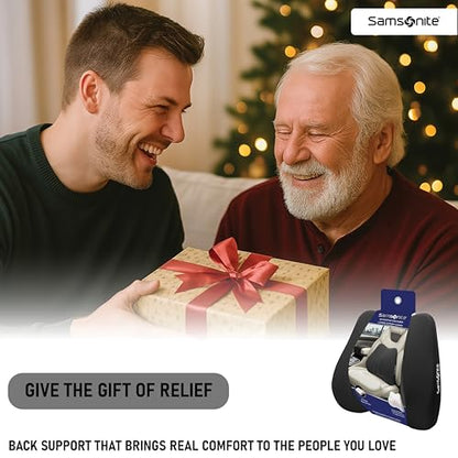 Samsonite Lumbar Support Pillow for Office Chair and Car Seat - Memory Foam Pillows Car Lumbar Support Brace, Lumbar Support Pillow for Car & Low Back Pain Relief, Black