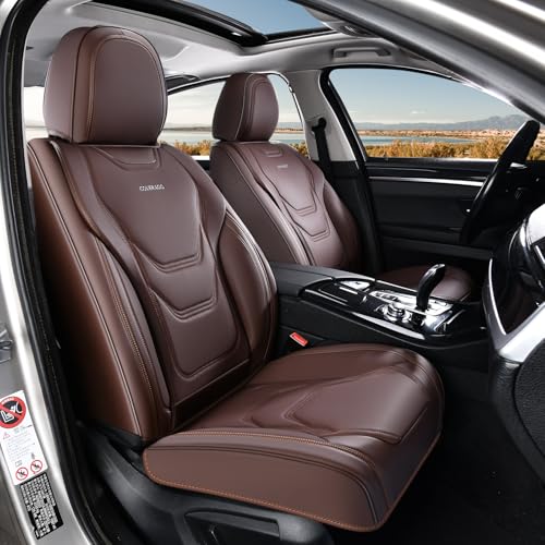 Coverado Car Seat Covers Front Seats, 2 Piece Car Seat Protector Waterproof Leather Seat Cushion Universal Fit for Truck Automotive Vehicles Brown - color: Brown, size: Front