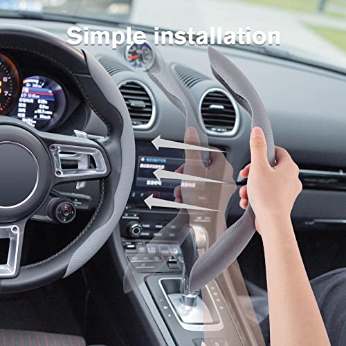 Nappa Leather Steering Wheel Cover - Universal 99% Segmented Steering Wheel Protector (Grey), 2PCs