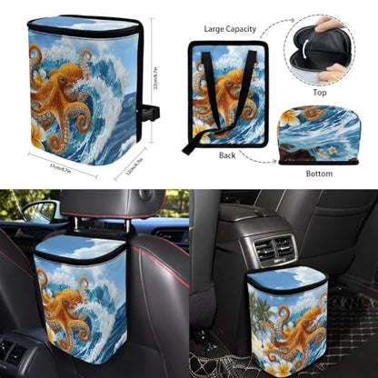 Forchrinse 15Pcs Car Seat Cover Hawaiian Octopus Front Back Seat Protector with Steering Wheel Cover+Seatbelt Pads+Coaster+Handbrake Gearshift Cover+Auto Trash Can for Most Vehicles - color: Hawaiian Octopus Printed