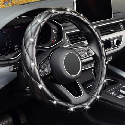 KAFEEK 16 inch Diamond Soft Leather Steering Wheel Cover,Compatible for F150 F250 F350 Ram 4Runner Tacoma Tundra Range Rover - color: Black, size: Large Size[15.5"-16"]