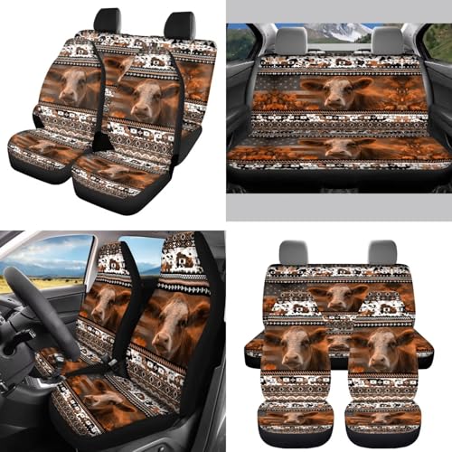 Horeset Car Seat Cover Full Set of 11pcs with Headrest Protector Lanyards Key Chain Cup Pad Gear Shift Knob and Handbrake Sleeve Automotive Seat Cover Accessories Aztec Highland Cow - color: Aztec Highland Cow