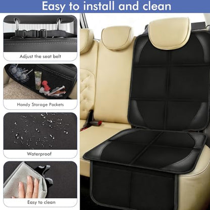 Car Seat Protector Covers - for Child Carseat mat 600d Fabric Waterproof Non Slip Thickest Padding with Storage Pockets Cushion Protectors Large Size Prevent Dirt Scratches (Black 1)