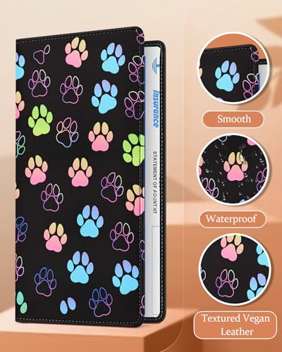 Slohif Car Registration and Insurance Card Holder with Magnetic Shut - Vehicle Glove Box Organizer Women Leather Automobile License Holders Coasters Auto Accessories Case for Document Paw Print - color: Paw Prints