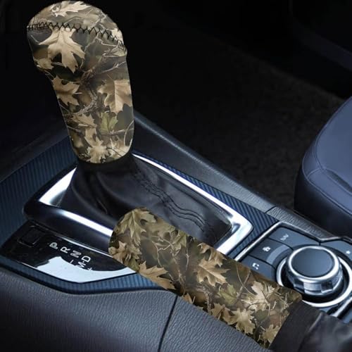 Hunting Camo Pattern 2 Pieces Car Gear Shift Cover Set for Women Men, Non-Slip Auto Gear Shift Knob Protector with Handbrake Cover Automotive Interior Decoration - color: Hunting Camo