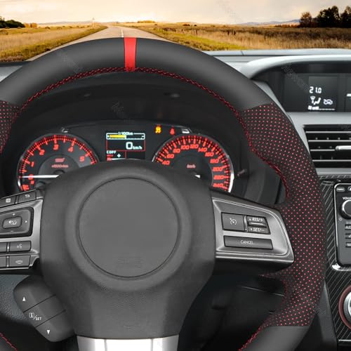 MEWANT Hand Stitched Steering Wheel Cover Wrap for Subaru WRX 2015-2021 / WRX STI 2015-2021 Steering Wheel Accessories - color: Perforated Black Alcantara with Red Layer&Leather