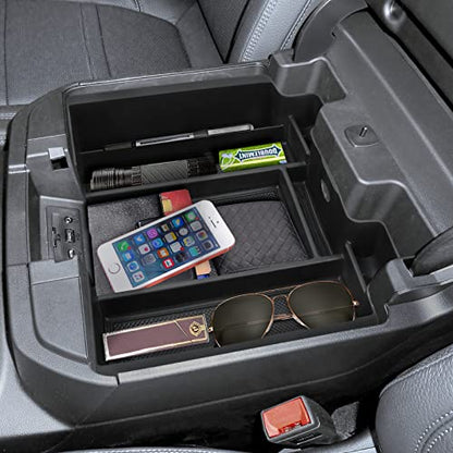 Center Console Organizer Compatible with 2019-2022 GMC Sierra/Chevy Silverado 1500 and 2020 2021-2023 Sierra/Silverado 2500HD/3500HD Accessories, Armrest Tray (Full Console w/Bucket Seats ONLY)