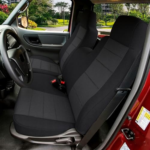 Front 60/40 Split Bench Seat Cover for Chevy Colorado GMC Canyon 2004-2012 Pickup Trucks, No-Armrest Design, Breathable Knitted Fabric with Soft Foam Lining-Black - size: without Console Armrest