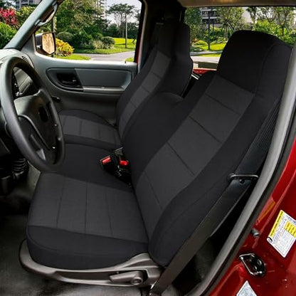 Front 60/40 Split Bench Seat Cover for Chevy Colorado GMC Canyon 2004-2012 Pickup Trucks, No-Armrest Design, Breathable Knitted Fabric with Soft Foam Lining-Black - size: without Console Armrest