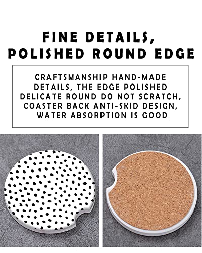 CLEVI 2 Pack Universal Ceramic Car White Polka Dot,Black White Ceramic Stone with A Finger Notch for Easy Removal of Car Cup Holder Coaster - color: White Polka Dot