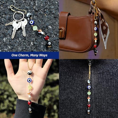 Evil Eye Car Hanging Ornament,Good Lucky Days Charm,8 Ball Mushroom Four-Leaf Clover Pendant for Car Rear View Mirror,Cute Boho Evil Eye Ladybug Yin Yang Symbol Decor Accessories