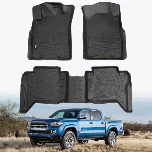 KARPAL Floor Mats Fit for Toyota Tacoma 2005-2015 Double Cab (Footwell Coverage), Custom Fit All Weather TPE Floor Liners, 1st & 2nd Row Mat, Tacoma Accessories - style: 2005-2015 | For Toyota Tacoma Double Cab | 1st & 2nd Row