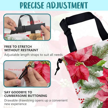 Car Garbage Bag Red Poinsettia Xmas Green Leaves Drawstring Car Trash Bag Hanging for Back Seat with Adjustable Buckle Canvas Vehicle Trash Can Easy-to-Install - color: Red Poinsettia Xmas Green Leaves
