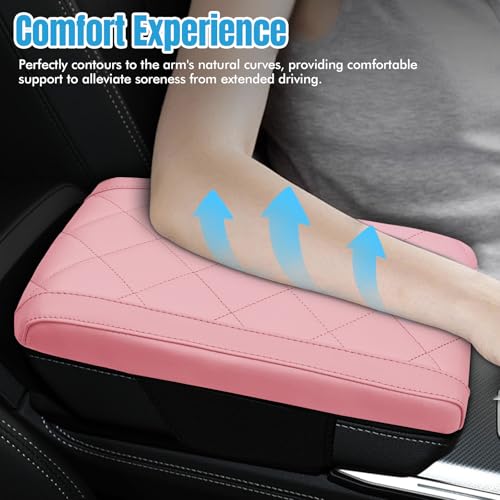 Hovom Car Center Console Armrest Pillow, 12.6"×7.87"×1.97" Leather Arm Rest Cover for Cars, Soft Comfortable Auto Armrest Cushion Pad, Vehicle Middle Console Cover, Car Accessories (Pink) - color: Pink