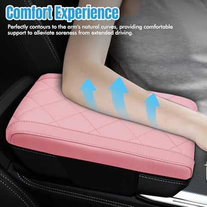 Hovom Car Center Console Armrest Pillow, 12.6"×7.87"×1.97" Leather Arm Rest Cover for Cars, Soft Comfortable Auto Armrest Cushion Pad, Vehicle Middle Console Cover, Car Accessories (Pink) - color: Pink
