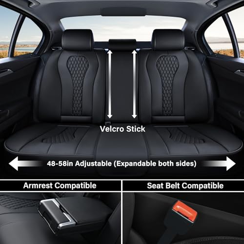 Coverado Back Seat Covers, Waterproof Car Protectors, Black Leather Seat Covers, 3-Piece Automotive Seat Covers for Back Seats Universal Fit for SUVs & Cars, All-Weather Protection - color: 01-Black