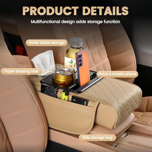 Universal Car Armrest Cushion, 5-in-1 Center Console Cover with Cup Holder, Phone Slot, Tissue Box Slot (Style-C) - style: Style-C