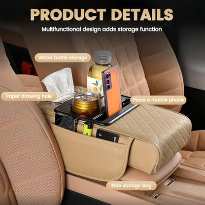 Universal Car Armrest Cushion, 5-in-1 Center Console Cover with Cup Holder, Phone Slot, Tissue Box Slot (Style-C) - style: Style-C