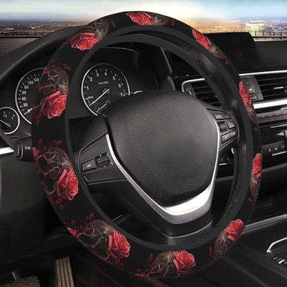 Gothic Rose Blood Skull Universal Steering Wheel Covers, Cute Car Accessories for Women Girls Car Truck - color: Gothic Rose Blood Skull