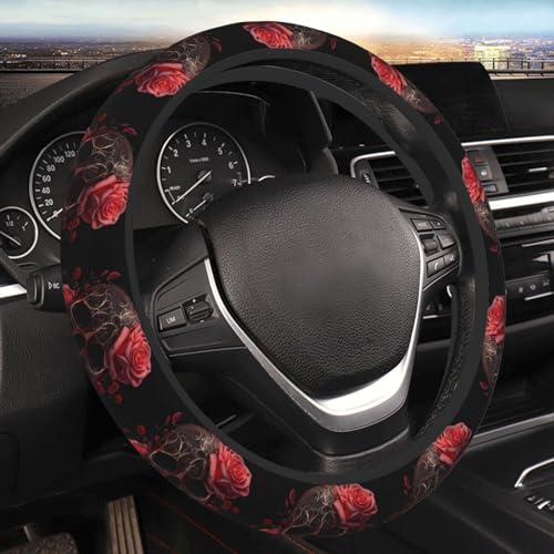 Gothic Rose Blood Skull Universal Steering Wheel Covers, Cute Car Accessories for Women Girls Car Truck - color: Gothic Rose Blood Skull
