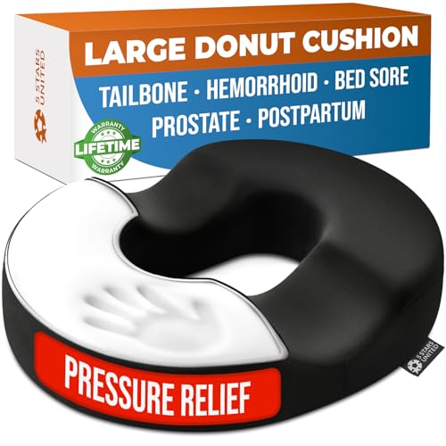5 STARS UNITED Donut Pillow for Tailbone Pain & Hemorrhoids – Large Memory Foam Seat Cushion for Bed Sore-Prone Areas & Pressure Relief – Prostate, Postpartum & Pregnancy Support, Premium Black Suede - color: Black Suede