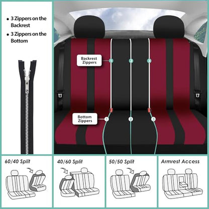 FH Group Striking Striped Car Seat Covers - Universal Fit, Washable Seat Covers for Cars, SUVs, Vans, Sedans, Burgundy, Rear Set - color: Burgundy, size: Rear Set