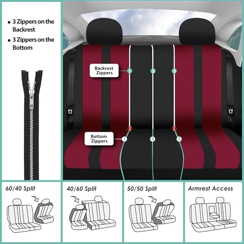 FH Group Striking Striped Car Seat Covers - Universal Fit, Washable Seat Covers for Cars, SUVs, Vans, Sedans, Burgundy, Rear Set - color: Burgundy, size: Rear Set