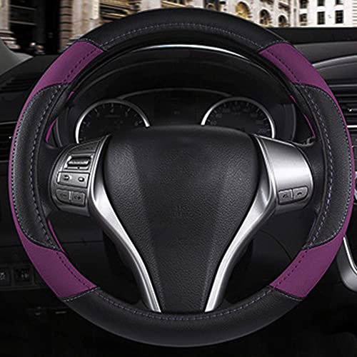 Leather Car Steering Wheel Cover, Non-Slip Car Wheel Cover Protector Breathable Microfiber Leather Universal Fit for Most Cars (Purple-2) - color: Purple-2