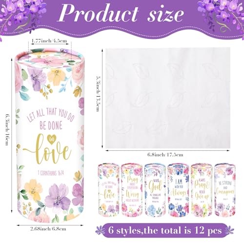 Outus 12 Pcs Floral Christian Car Tissues Cylinder Holder with 3 Ply Facial Tissue Bulk Inspirational Bible Verse Tissue Holder Flower Religious Travel Tissues Boxes Container for Car Cup Home Office - style: Flowers