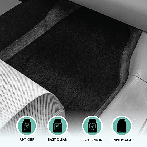 FH Group Automotive Floor Mats - Carpet Floor Mats for Cars, Universal Fit Full Set, All Purpose Car Floor Mats, Carpet Protector Mat for Most Sedan, SUV, Truck Floor Mats Black