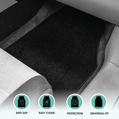 FH Group Automotive Floor Mats - Carpet Floor Mats for Cars, Universal Fit Full Set, All Purpose Car Floor Mats, Carpet Protector Mat for Most Sedan, SUV, Truck Floor Mats Black