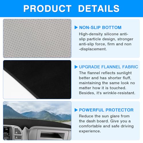 Autorder Dashboard Cover Mat for 1997-2000 Chevy Chevrolet Silverado/GMC Sierra C1500 C2500 C3500 K1500 K2500 K3500, 1997-1999 GMC Yukon/Chevy Tahoe Accessories Dash Cover Flannel Dash Mat Protector - size: Black 1997-2000 Silverado