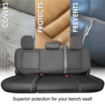 Universal Truck Bench Seat Cover; Fits All Full-Size Silverado F-150 Ram Sierra Titan Tundra Pickup Trucks; to Fit Folding, Split Bench or Standard Bench Seat; Faux Leather, Black