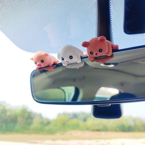 Cute Animal Rear View Mirror Accessories, Car Center Screen Decoration Dashboard Ornament, Car Accessories Interior for Women/Men Computer Monitor Decor - style: Pig+Rabbit+Bear