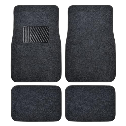 BDK Premium Dark Gray Carpet Floor Mats for Cars - Universal Fit Interior 4-Piece Car Mats Full Set with Vinyl Heel Pad Protector - Cute Car Accessories Interior Floor Covers for SUVs & Trucks - color: Dark Gray
