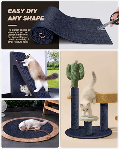 VIVOYAN 78.7"x15.8" Cat Scratch Mat,Trimmable Self-Adhesive Carpet,DIY Climb Cat Scratcher for Cat Couch Furniture or Wall Protector,Covering Cat Tower,and Replacement Pads (Dark Blue) - color: Dark Blue