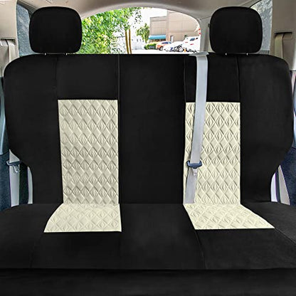 Universal Fit Diamond Stitched Flat Cloth Car Seat Covers Full Set - Beige - color: Beige